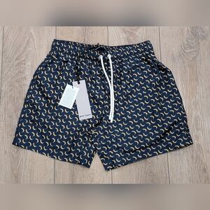 $385 Mens Palm Angels Banana Print Swim Shorts Trunks Blue/Yellow Small